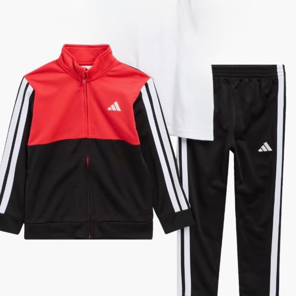 adidas Kids Red and Black  Tracksuit Set